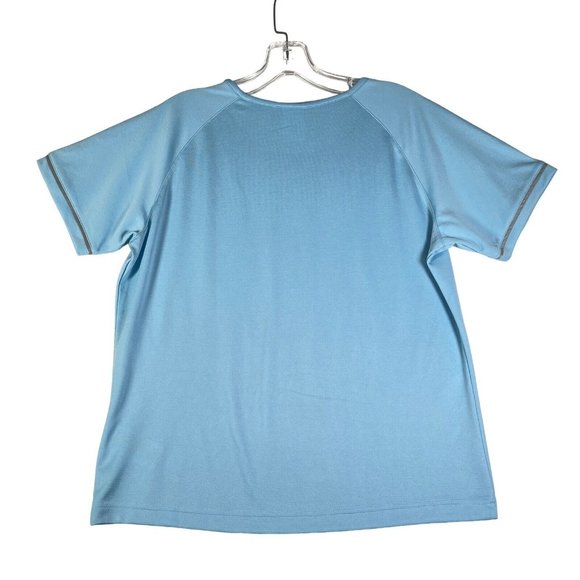 Adidas Womens Athletic T Shirt Size L Blue Short Sleeve Moisture Wicking Workout - Picture 4 of 9